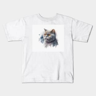 British Shorthair Cat Watercolour Painting Kids T-Shirt